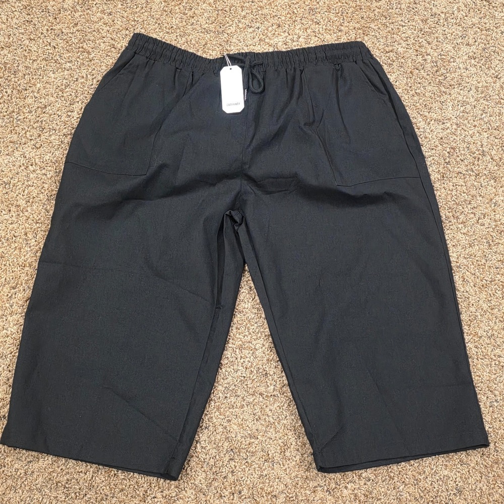 Coofandy Capri Womens Black XXL Pull On Drawstring‎ Elastic Waist Everyday
